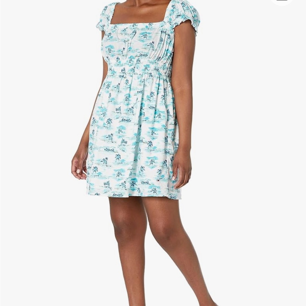 Tommy Jeans Women's Short Dress Size Large Maui Blue & White Palm Trees
